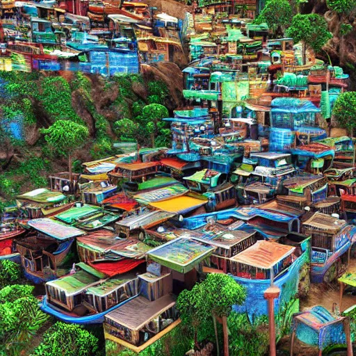 Prompt: beautiful psychedelic favela, DMT, unreal engine 5, hyperrealistic, photorealistic, extreme detail, Canon DSLR, documentary