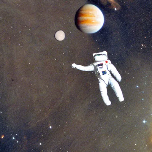 Image similar to cat with astronaut suit flying over the jupiter, photo