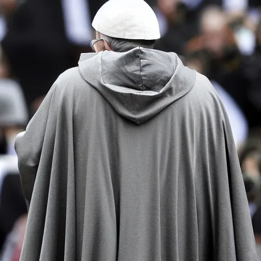 Image similar to the pope wearing a dark hooded robe