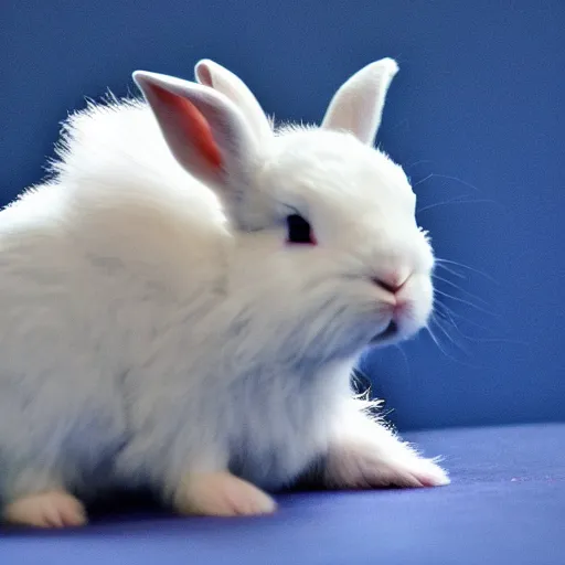 Image similar to a white dwarf rabbit with long hair, photograph, sharp focus