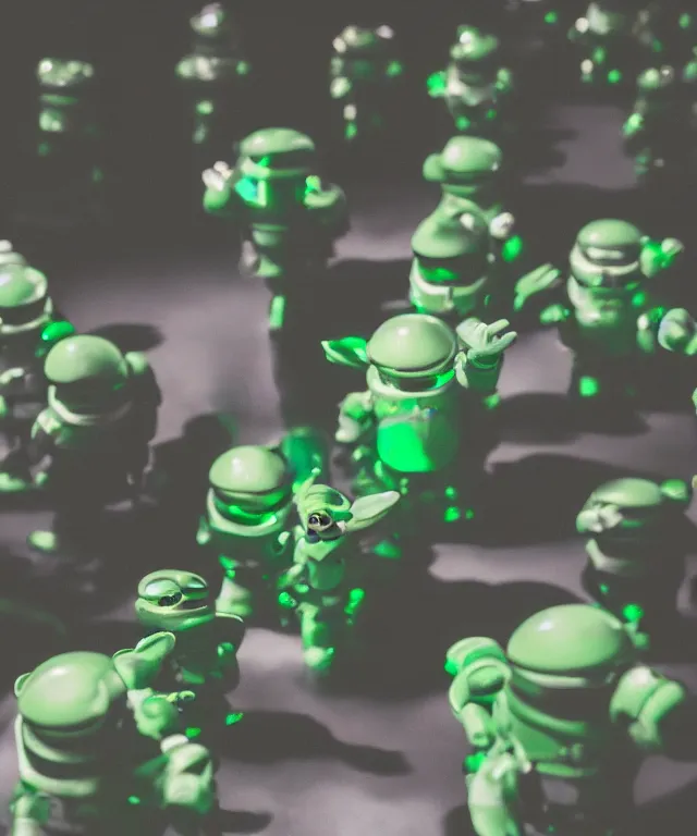 Prompt: high quality presentation photo of cute little green men from outer space, photography 4k f1.8 anamorphic bokeh 4k Canon Nikon