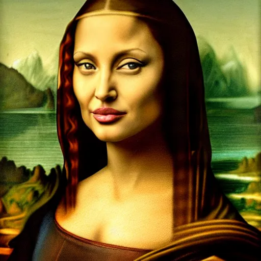 Prompt: an amazing award winning photo of angelina jolie as mona lisa