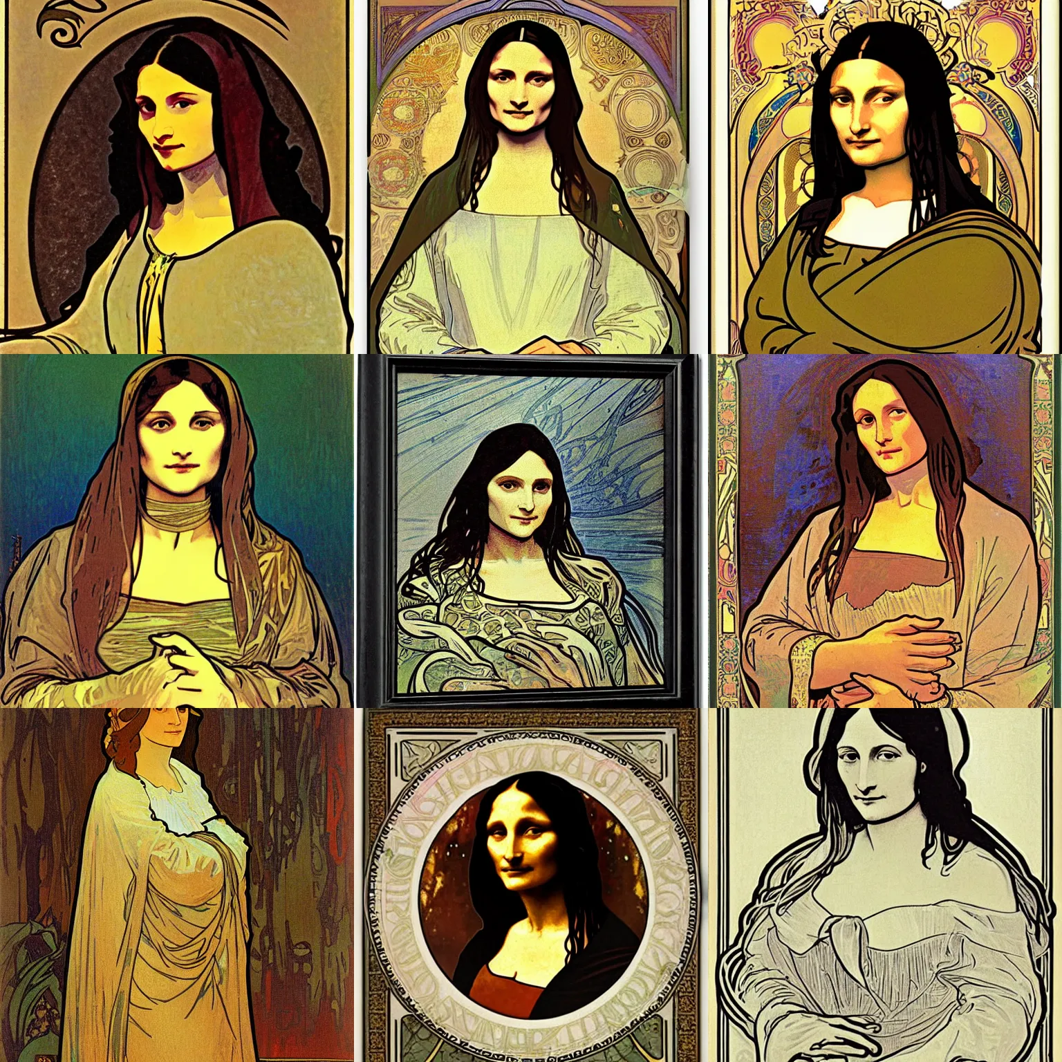 Prompt: alphonse mucha mona lisa!!!!! lisa by alphonse mucha