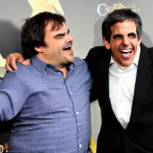 Image similar to jack black and ben stiller, laughing, candid