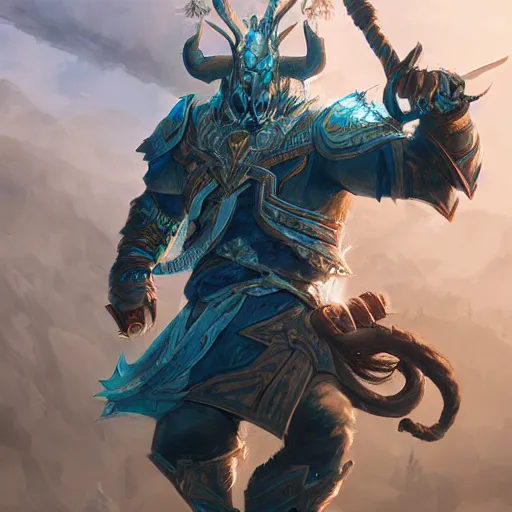 Image similar to an aetherpunk magical rhinoceros warrior wielding a wizard staff, forward facing angle, character design, art by Jason Chan and Blizzard studios and Riot Studios, post-processing, extremely hyperdetailed, intricate complexity, epic composition, masterpiece, trending on artstation