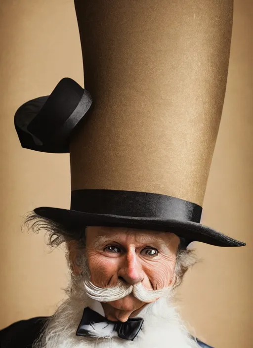 Image similar to closeup portrait of lord snooty wearing a top hat, depth of field, zeiss lens, detailed, symmetrical, centered, fashion photoshoot, by Annie Leibovitz and Steve McCurry, David Lazar, Jimmy Nelsson, Breathtaking, 8k resolution, extremely detailed, beautiful, establishing shot, artistic, hyperrealistic, beautiful face, octane render