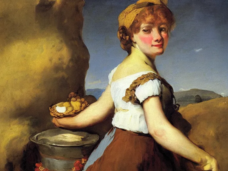 Prompt: The Milkmaid of Bordeaux by Francisco Goya, vaporware, pepe the frog, high detail, high resolution