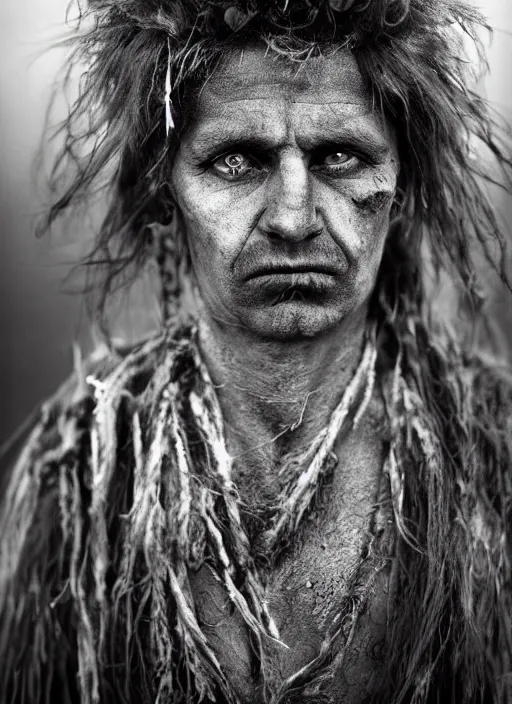 Image similar to Award winning Editorial photo of a Native Liechtensteiners with incredible hair and beautiful hyper-detailed eyes wearing traditional garb by Lee Jeffries, 85mm ND 5, perfect lighting, gelatin silver process