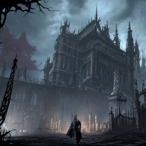 Image similar to an entirely unique area in bloodborne, highly detailed concept art, stunning, screenshot