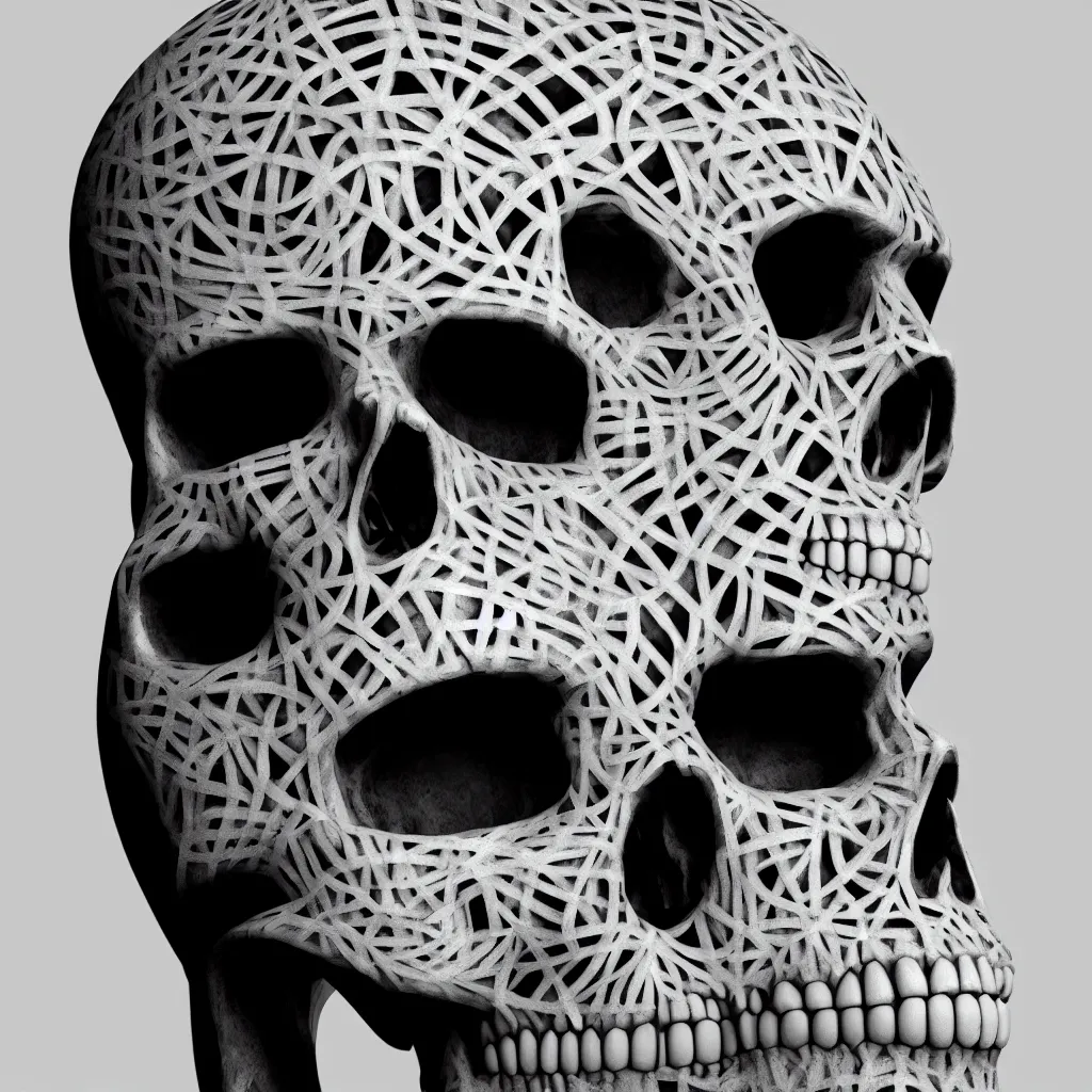 Image similar to black and white light 3D geometry, skull, matte bright highly detailed, poetic, 3D render, digital art, octane render, 8K artistic photography, photo-realistic, by Dora Maar