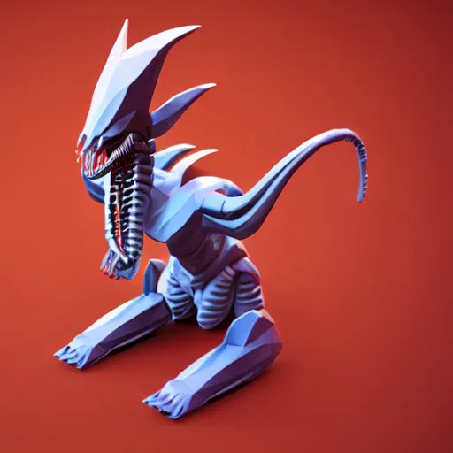 Prompt: a cute isometric 3 d low poly render of a xenomorph, hard lighting