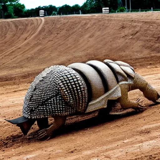 Image similar to an armadillo on a motocross track