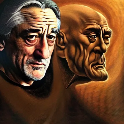 Prompt: Robert de Niro, with an arrogant facial expression, as a wrathful god looking down from the sky, dungeons and dragons portrait, highly_detailed!!, Highly_detailed_face!!!, artstationhq, concept art, sharp focus, illustration, Matte painting, art by Leonardo da Vinci and Michelangelo and Botticelli