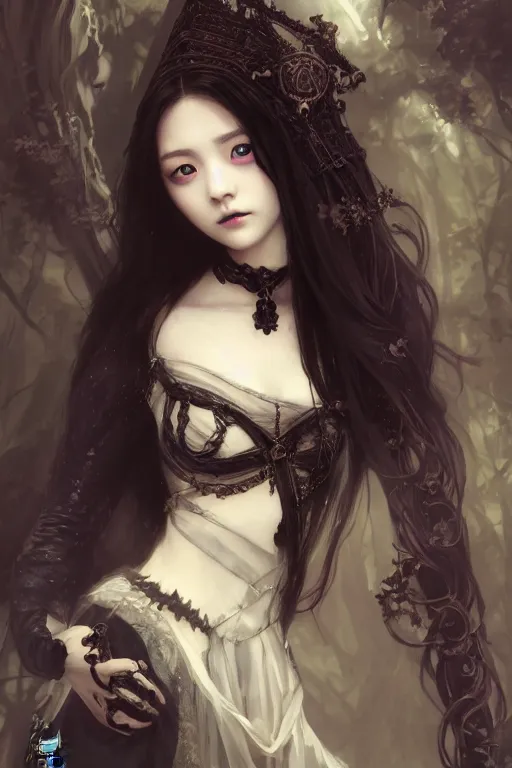 Prompt: beautiful and gothic and victorian young medieval heroine portrait like twice tzuyu+smoky eyes+front face with light flowing hair, ultradetail face, art and illustration by tian zi and craig mullins and WLOP and alphonse mucha, fantasy, intricate complexity, human structure, human anatomy, fantasy character concept, watermark, blurry, hyperrealism 8k