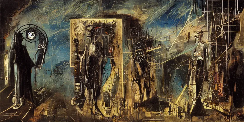 Image similar to solarpunk human, by david caspar friedrich and giger and Jean-Michel Basquiat