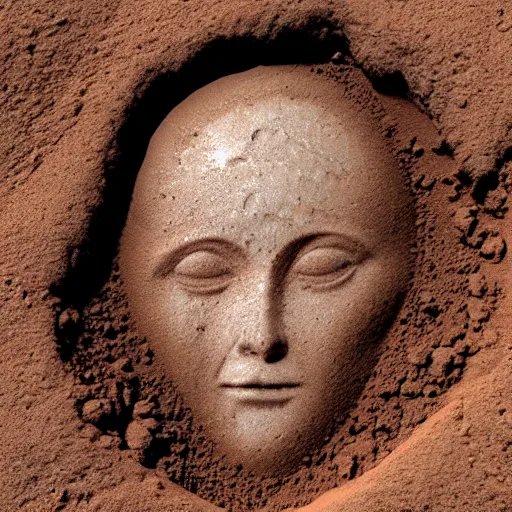 Prompt: faint virgin mary face outline in mars soil