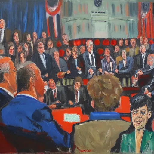 Image similar to prime minister's question time, by michael armitage, painting