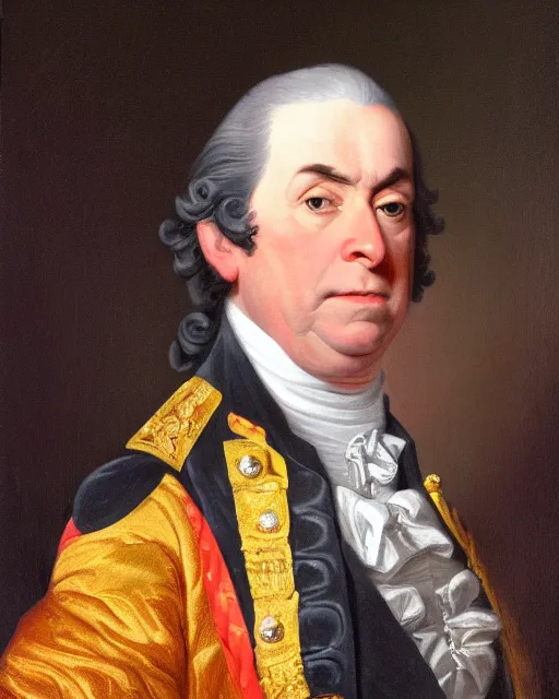 Prompt: official side portrait of united states emperor busta rhymes, in royal american attire, 1 7 9 9, a character portrait by cassius marcellus coolidge, reddit contest winner, american romanticism, oil on canvas, detailed painting, creative commons attribution