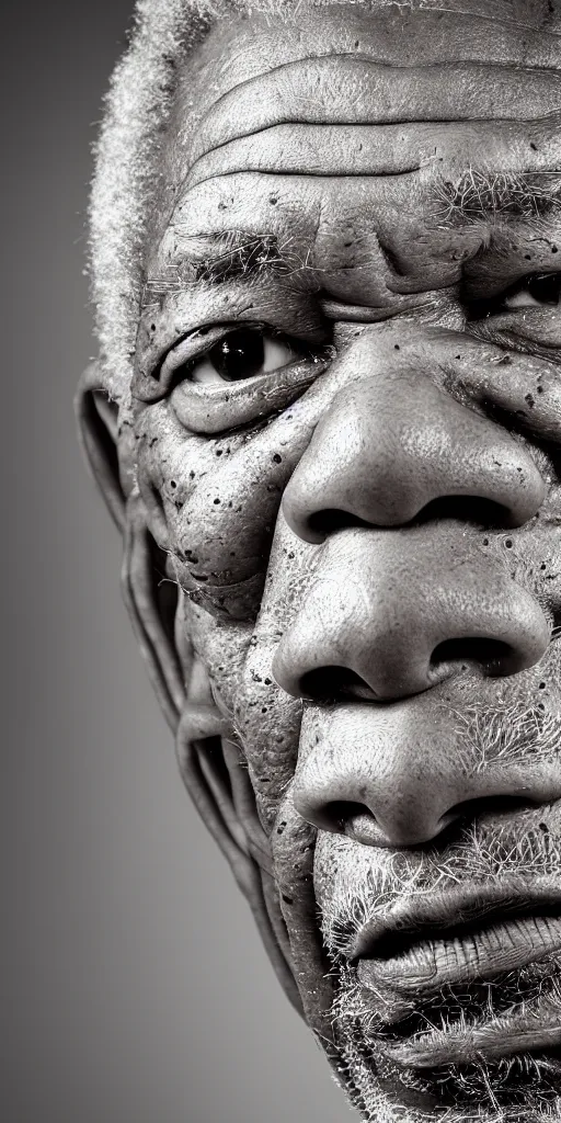 Image similar to morgan freeman very angry closeup photo portrait, studio lighting