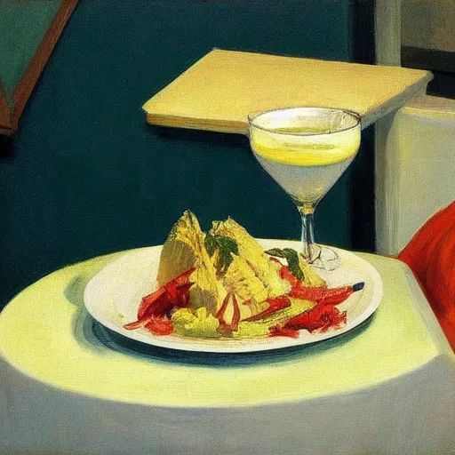 Prompt: caesar salad painted by edward hopper