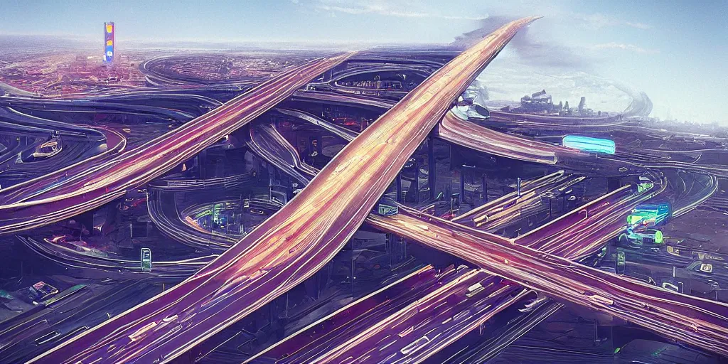 Prompt: “American highway in the style of Beeple and moebius, commercial, distortion, McDonald’s, Elon musk”