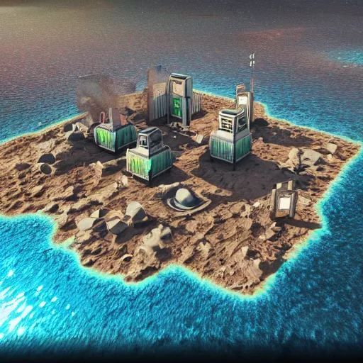 Image similar to isometric view of a colony on a strange planet, from a game, photorealistic raytracing