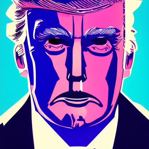 Image similar to cyberpunk robotic donald trump, sharp lines, digital, artstation, colored in