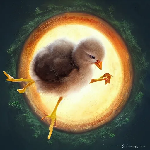 Prompt: a chick inside a magical circle, fantasy art, concept, trending on Artstation