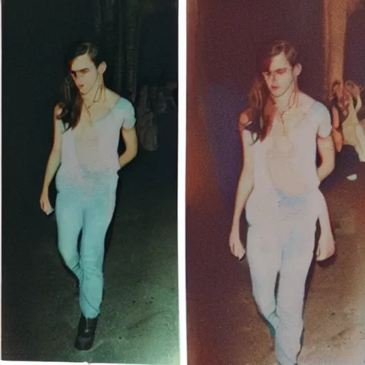 Prompt: color polaroid of emma watson clubbing full body by Tarkovsky