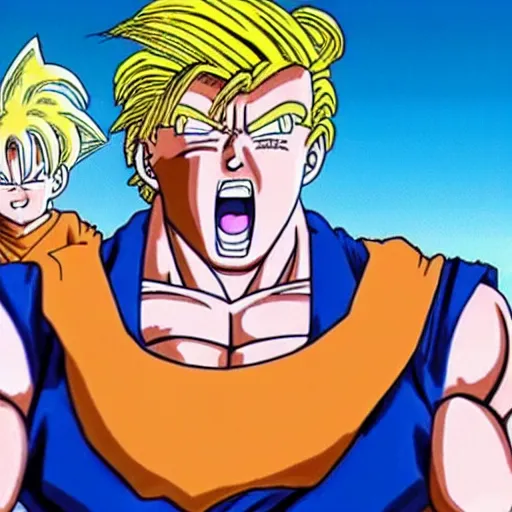 Image similar to still photo of donald trump in dragon ball (1989), anime,