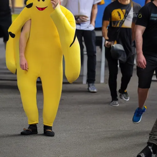 Image similar to daniel radcliffe wearing a banana costume, ultra details, photo, 8 k