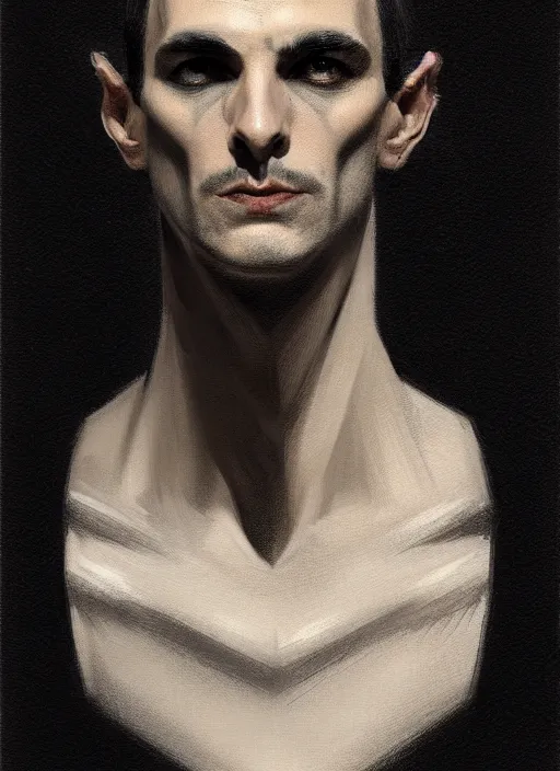Prompt: portrait of a man with a broad face and a crooked nose and a confident expression, 1 9 6 0 s, black clothes, goth, punk, funk, intricate, elegant, highly detailed, digital painting, artstation, concept art, smooth, sharp focus, illustration, art by wlop, mars ravelo and greg rutkowski