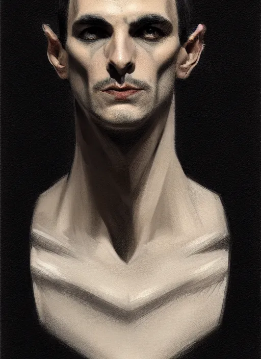 Image similar to portrait of a man with a broad face and a crooked nose and a confident expression, 1 9 6 0 s, black clothes, goth, punk, funk, intricate, elegant, highly detailed, digital painting, artstation, concept art, smooth, sharp focus, illustration, art by wlop, mars ravelo and greg rutkowski