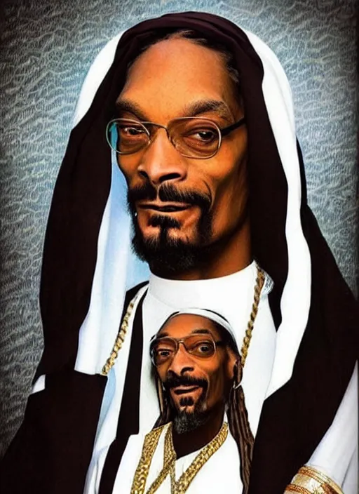 Image similar to snoop dogg as a prophet mohammed, perfect faces