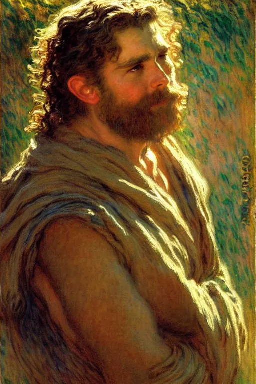 Image similar to attractive male, the lord of the rings, painting by, gaston bussiere, craig mullins, j. c. leyendecker, claude monet