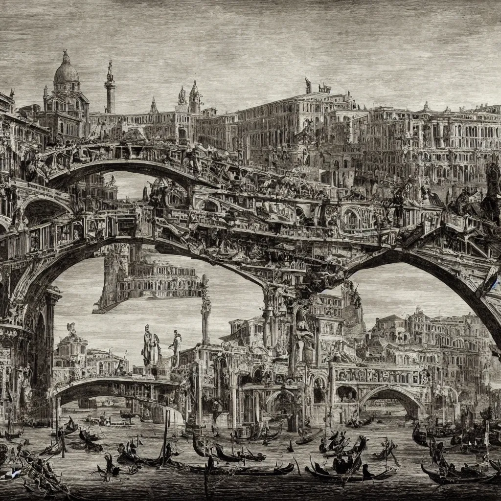 Prompt: the bridges of venice by piranesi