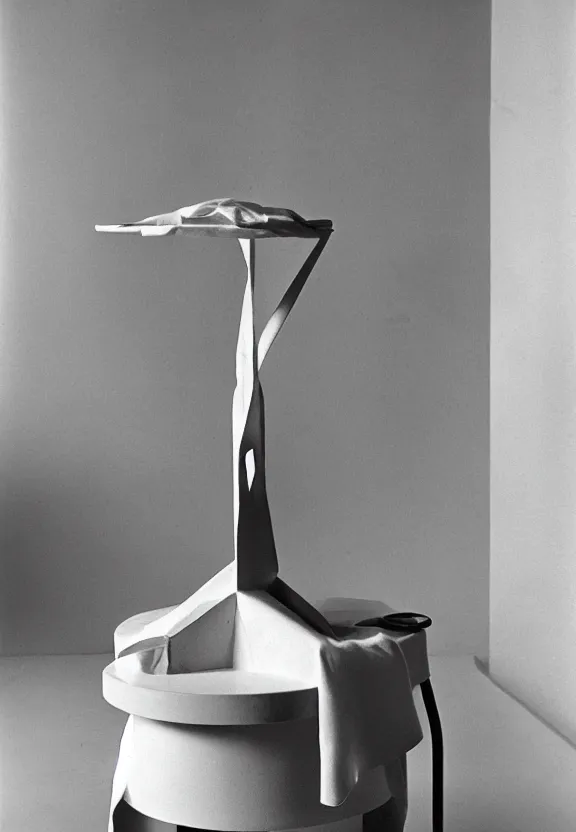 Image similar to a white object with writing on it sitting on a table, a surrealist sculpture by marcel duchamp, archival pigment print, 1 9 1 4, conceptual art, artwork, academic art, surrealist