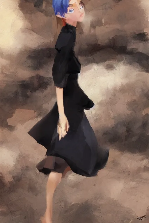 Prompt: beautiful woman with ginger hair and bright blue eyes, black dress, by ilya kuvshinov, krenz cushart, Greg Rutkowski, trending on artstation