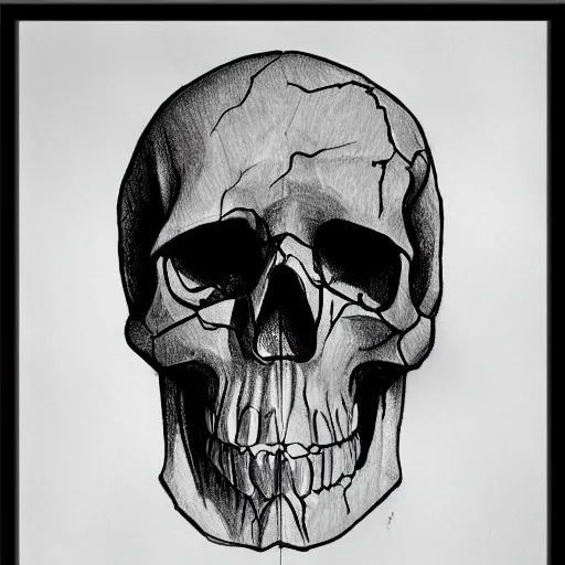 Image similar to a black pen sketch of a skull in a desert, beginner, pencil, intermediate art, anatomy, paper art, pencil, bold lines, cyberpunk based, elephant skull, the desert is in color pencil