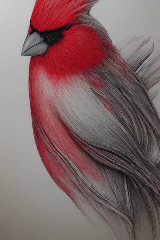 Prompt: Ethereal Cardinal bird, intricate detail, ornate, conceptual art, color pencil sketch, dynamic, art by artgerm