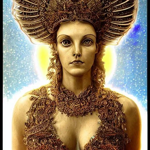 Image similar to 3 d goddess minerva, medium shot portrait. beautiful hyperrealistic intricate highly detailed and richly embroidered with esoteric symbols gown, surrounded by stacks of books bioluminescent, curious, plasma, 4 k surrealism