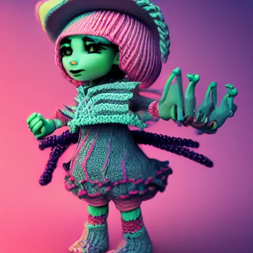 Prompt: knit candypunk witch, high - quality, character design!!!! beautiful lighting, magicpunk, dollpunk, 1 6 k, oled, octane, redshift, hyper detailed, excellent detail