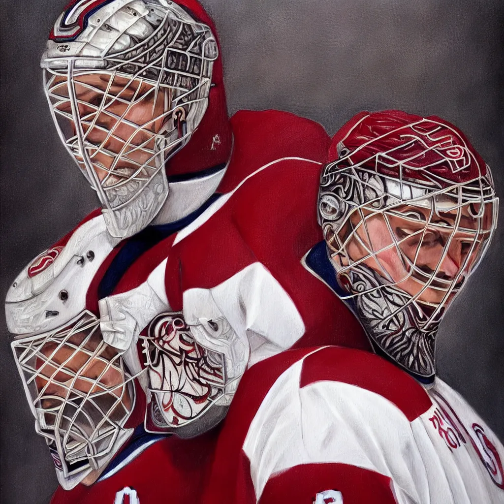 Image similar to beautiful portrait of patrick roy as a hockey coach, fantasy, intricate, elegant, highly detailed, digital painting, artstation, concept art, smooth, sharp focus, luxury fashion illustration, art by artgerm and greg rutkowski and alphonse mucha, brightly lit cinematic soft lighting, photorealistic