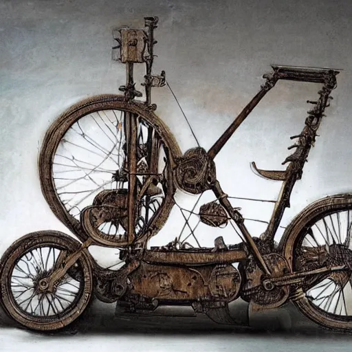 Prompt: A motorcycle designed by Leonardo Da Vinci