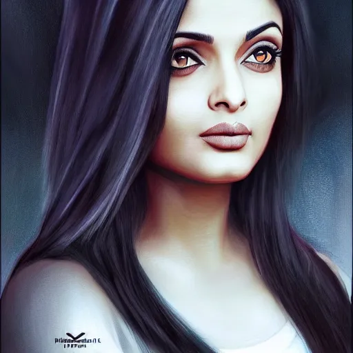 Image similar to portait aishwarya rai bachchan, centred, sadness look, long hair, hd, unreal engine, art painting, final fantasy style, amazing background theme