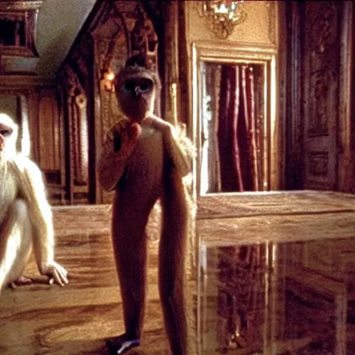 Prompt: Monkeys in the manor house of Eyes Wide Shut (1999)