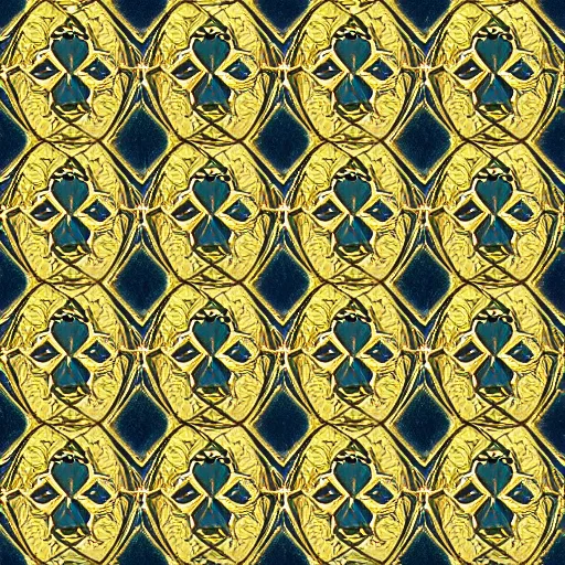 Prompt: symmetry, repeating pattern. seamless gold teal leaf. wall paper.