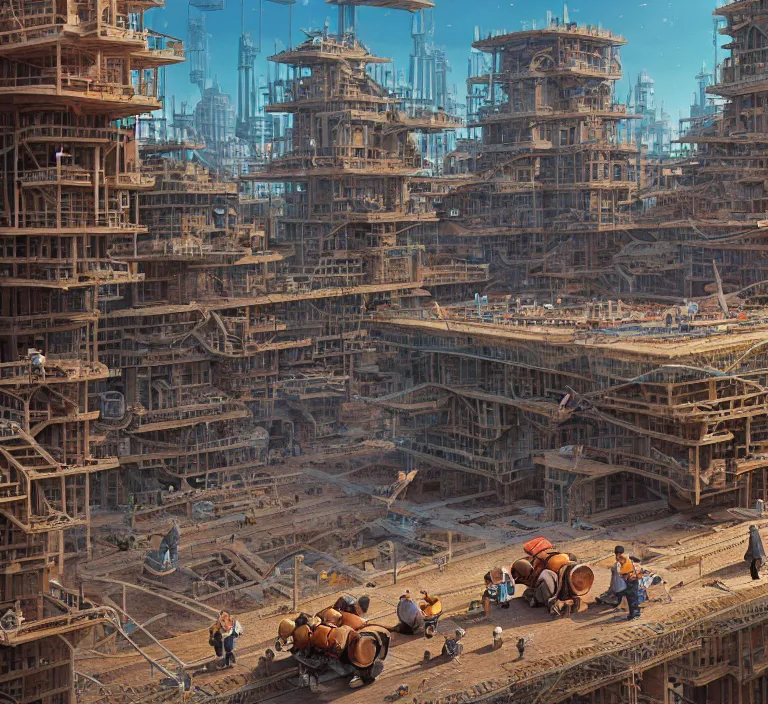 Image similar to hyperrealism photography hyperrealism concept art of highly detailed beavers builders that building highly detailed futuristic city by wes anderson and hasui kawase and scott listfield sci - fi style hyperrealism rendered in blender and octane render