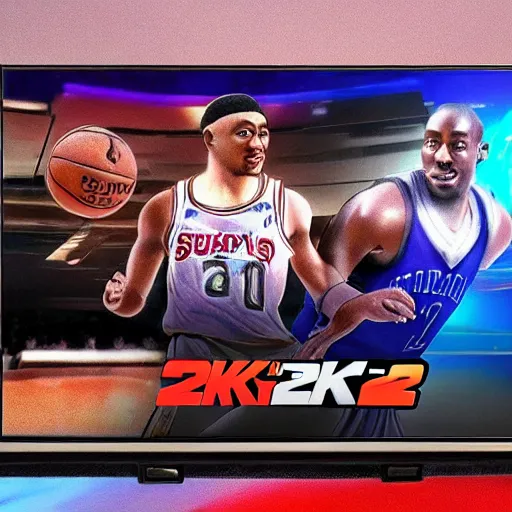Image similar to blurry shaking photograph of the main menu for nba 2 k 2 3 playing on a tv, picture taken by iphone, uncompressed,