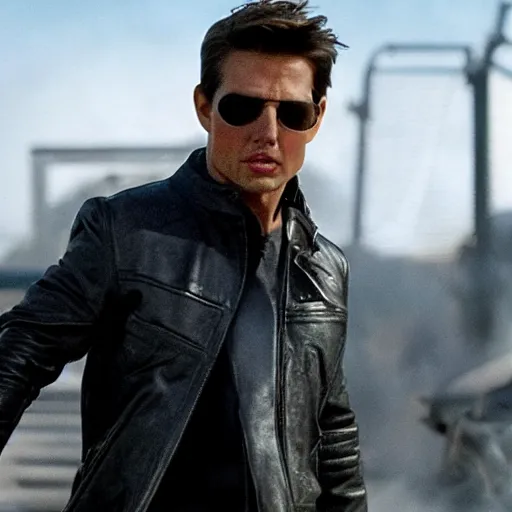 Image similar to film still of tom cruise as the terminator in terminator 8 ( 2 0 2 3 )